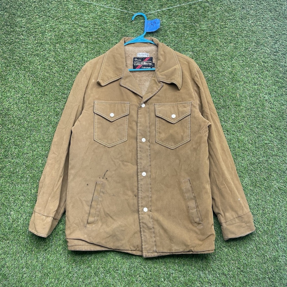 Vintage Leather Shop Jacket Mens Large Brown Suede Sears Sherpa Lined 70s 80s